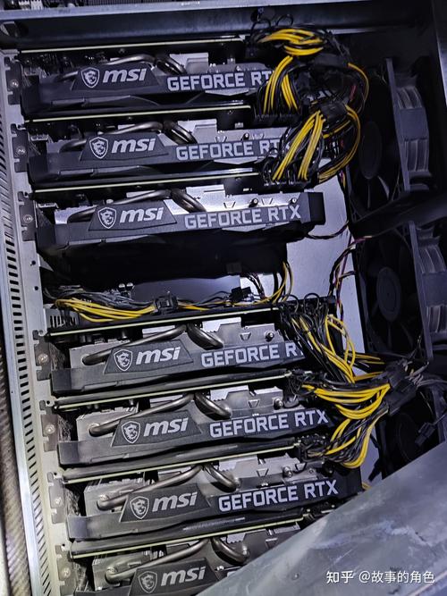 A large-scale mining farm humming with activity, showcasing rows of powerful mining rigs.